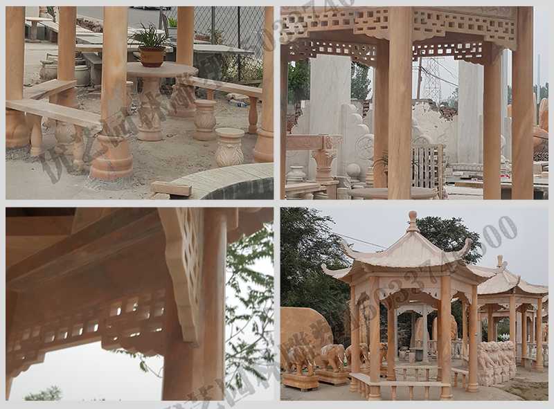 中式大理石涼亭，石雕六角亭子細(xì)節(jié)圖，定制中式景觀涼亭