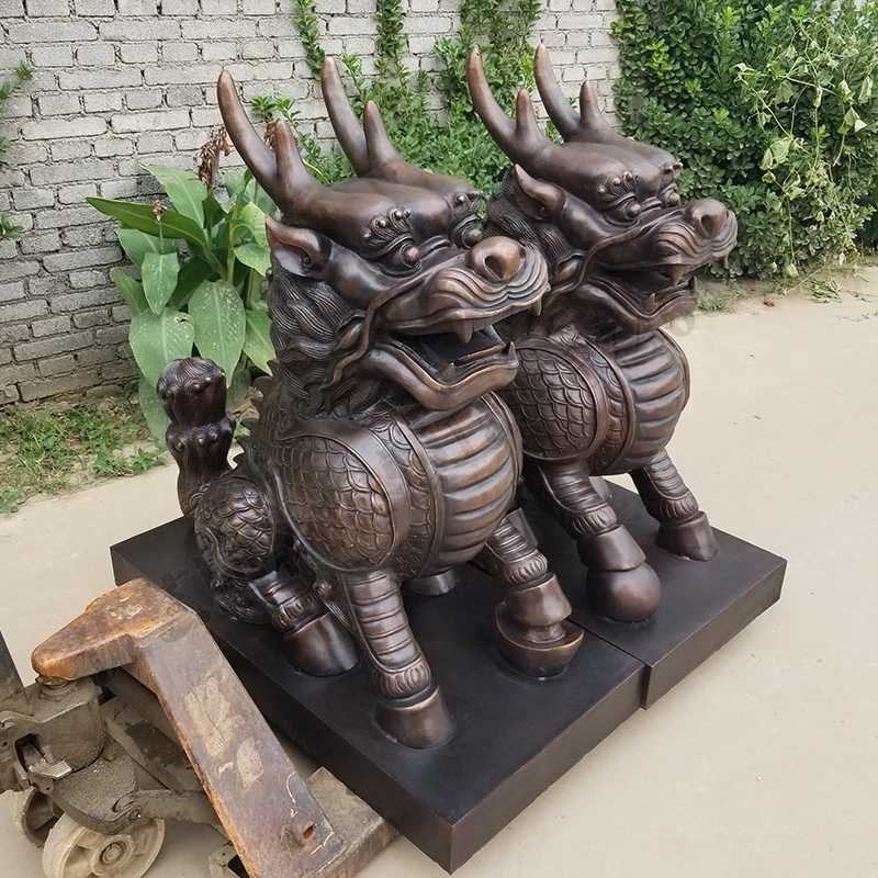 銅麒麟雕塑，銅麒麟擺件，鎮(zhèn)宅風(fēng)水麒麟